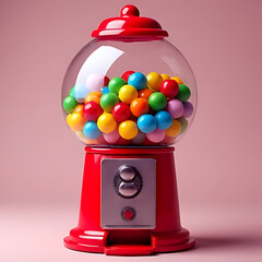 vintage gumball machine filled with colorful round gumballs, isolated on a white background, vibrant colors, high detail, nostalgic style