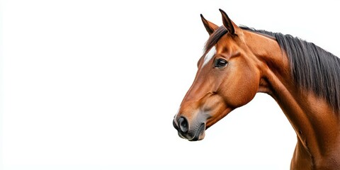 Obraz premium A majestic bay horse with a shiny coat gazes thoughtfully to the side.