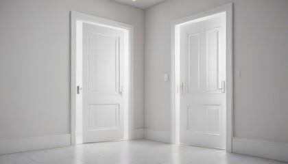Fototapeta premium White door collection, open & closed, crisp white setting , hallway, frames