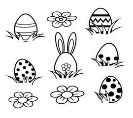 set of easter eggs with flowers in vector transparent 