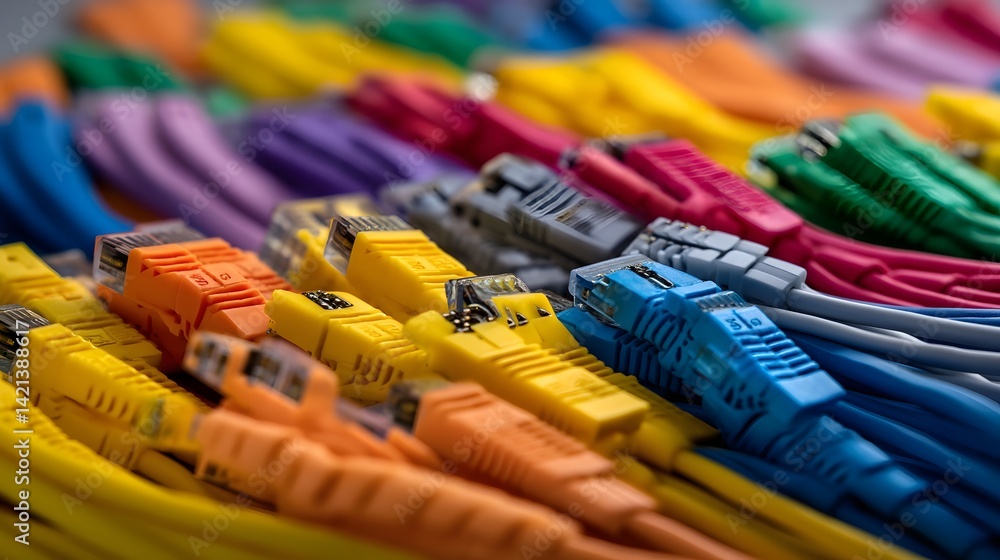 Leinwandbilder close up view of a densely packed bundle of multicolored network patch cables showcasing their vibra