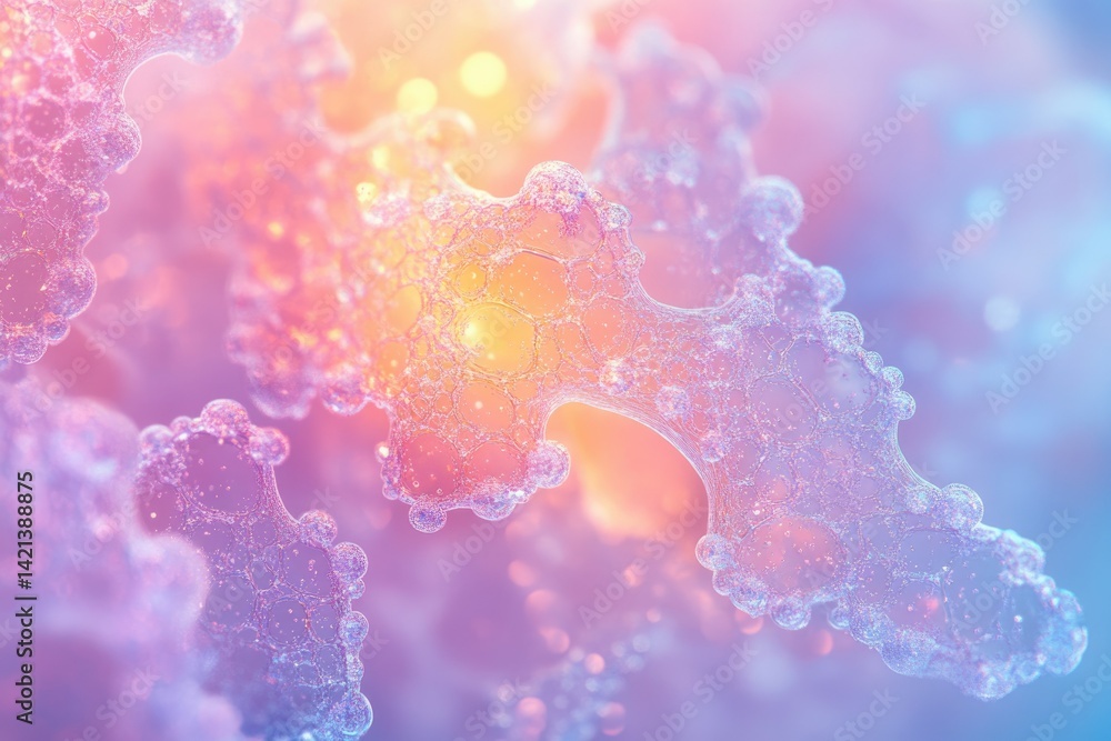 Poster Abstract image depicting a microscopic view of interconnected cells, showcasing intricate cellular structures with a pastel color palette.