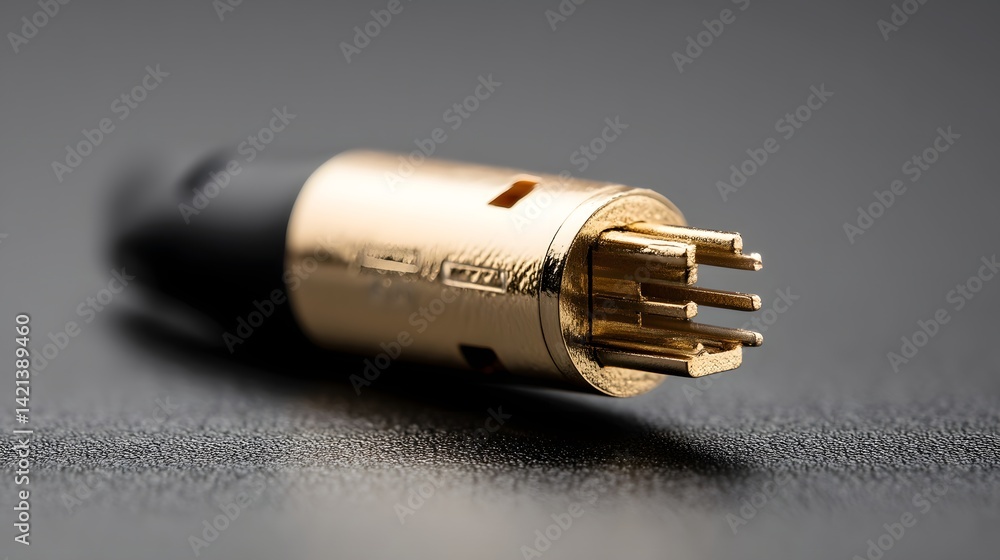 Poster Close up view of a USB C connector showcasing its smooth polished texture under soft lighting