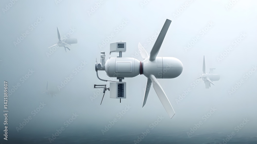 Aufkleber Close up view of an anemometer rapidly spinning in a stormy turbulent environment capturing data on wind speed and direction for renewable energy and weather monitoring applications