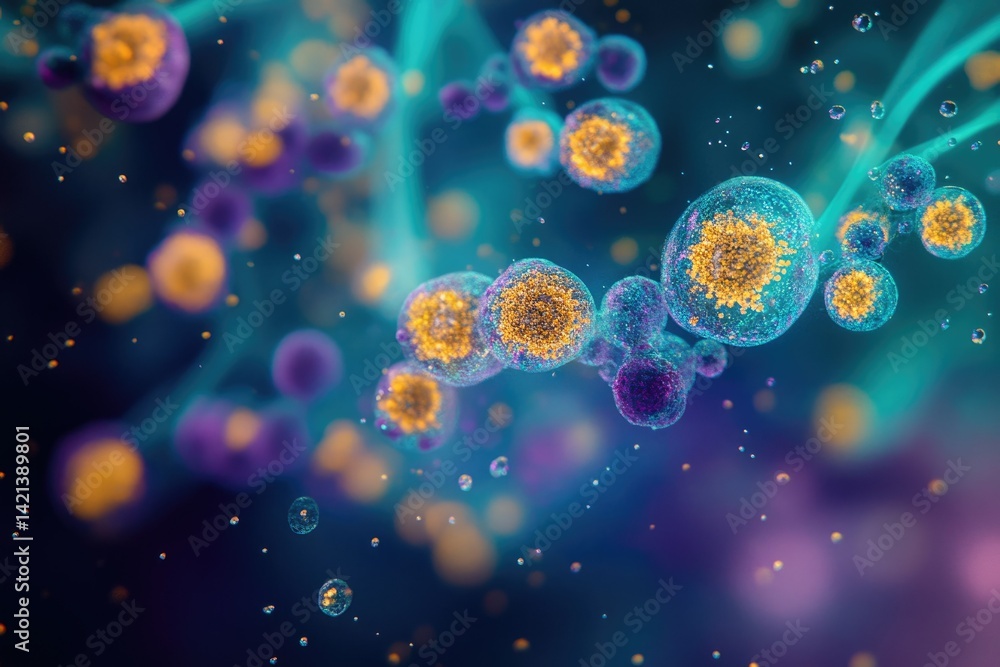 Aufkleber microscopic view of vibrant cells, possibly representing a biological process or microorganisms.