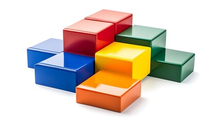 Obraz premium Colorful building blocks arranged in a step like pattern on white