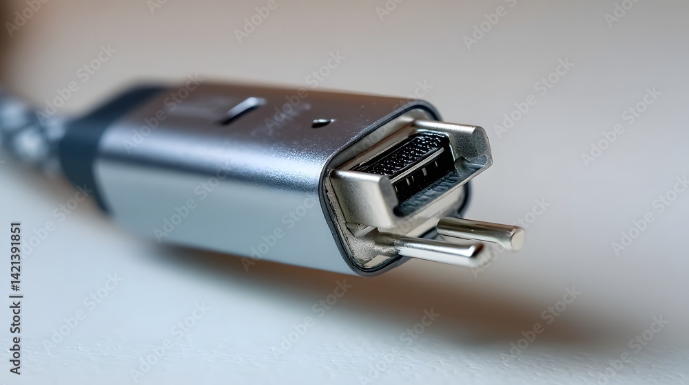 Poster detailed close up shot of a thunderbolt 4 cable connector highlighting the metallic edges and sleek 