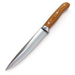 Sharp kitchen knife with wooden handle.