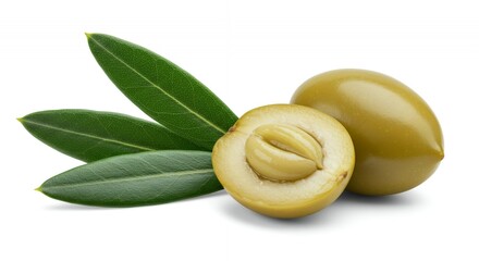 Olive Olea Europaea Fruit and Leaf Detailed Botanical Mockup for Derivative Products Information