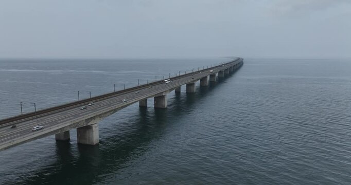 The Great Belt Bridge, Storebeltsbroen fixed link across the Great Belt between the Danish islands of Funen and Zealand and between the towns of Nyborg and Korsor .