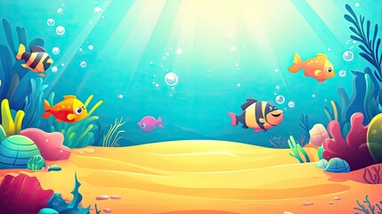Vibrant Underwater Scene with Colorful Fish and Ocean Flora: A Delightful Animated Illustration
