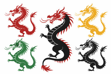 Naklejka premium set of Chinese dragon vector silhouette illustration isolated on white background