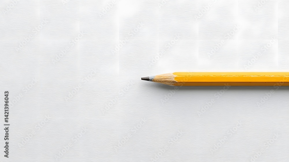 Poster single yellow pencil with eraser top isolated on a clean minimalist white background with copy space