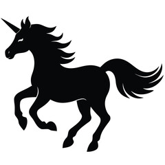 running unicorn vector silhouette on white background