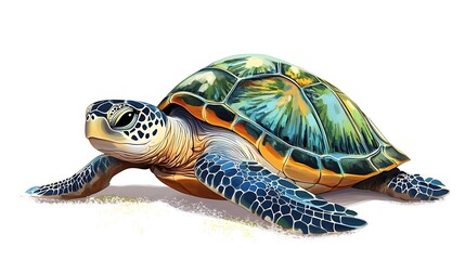 Colorful Sea Turtle on Beach.