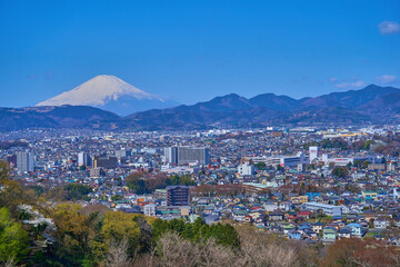 神奈川県秦野市曽屋から入船町,末広町,栄町,本町,富士山方面を見る