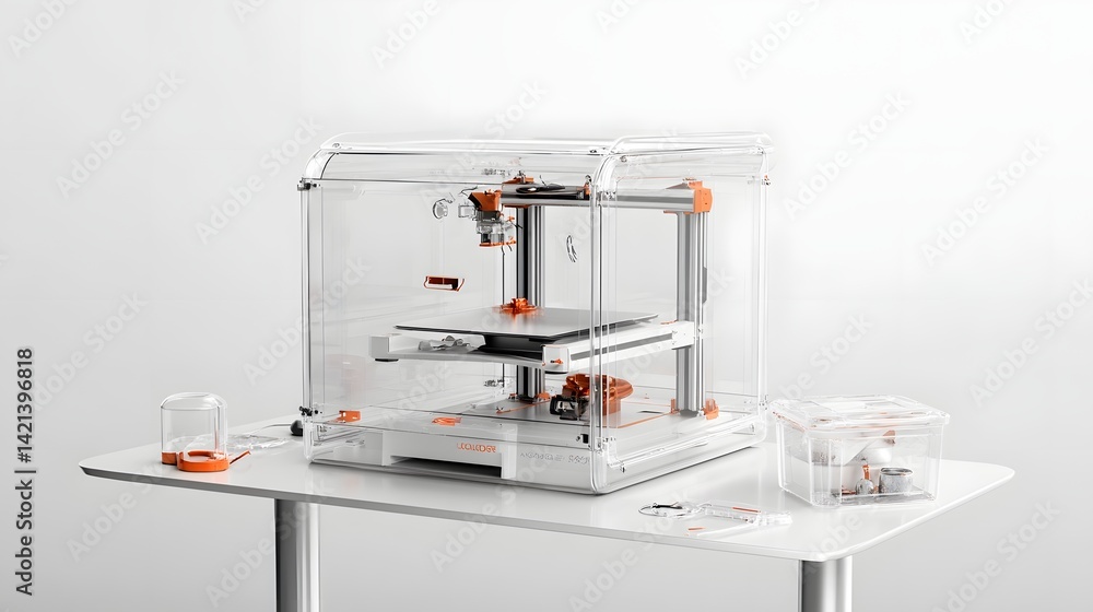 Poster This image depicts a professional grade 3D printer designed for printing metal parts and prototypes using a powder based additive manufacturing process