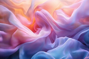 Obraz premium Soft, pastel-colored sheer fabric draped in elegant folds, showcasing a dreamy, ethereal texture.