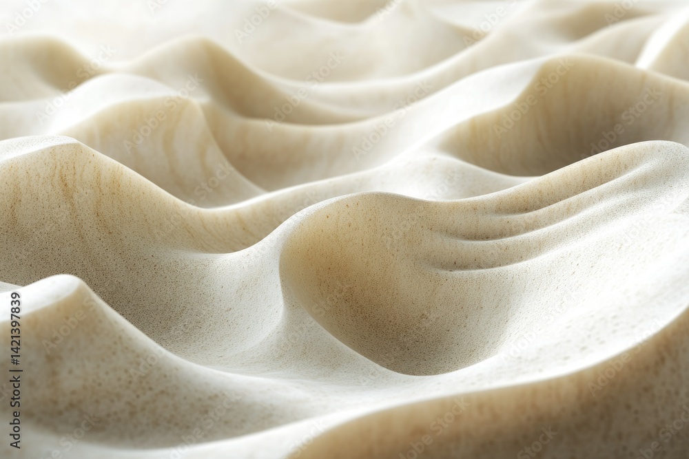 Poster abstract image of undulating, beige textured surface resembling sand dunes or sculpted foam.