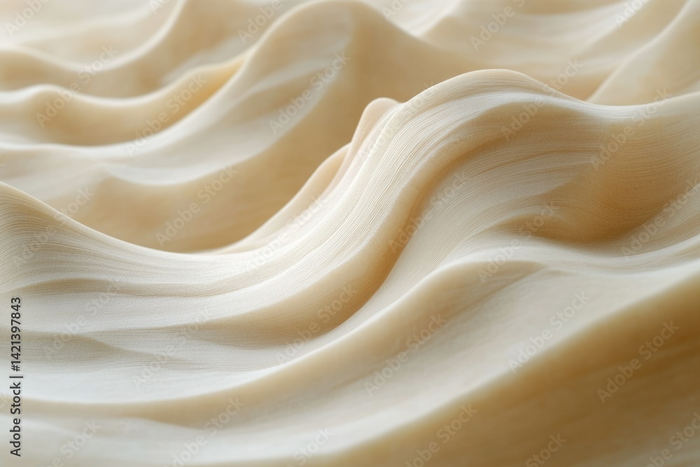 Poster creamy, flowing fabric drapes in soft waves, creating an elegant and luxurious texture.