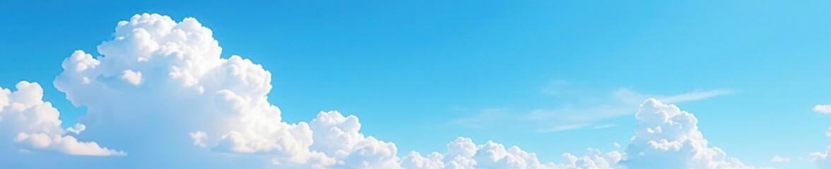 Azure sky, fluffy white cumulus clouds Sunny summer day , image, view