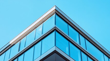 Obraz premium Modern glass building exterior architectural design blue sky city view urban lines light clean clear