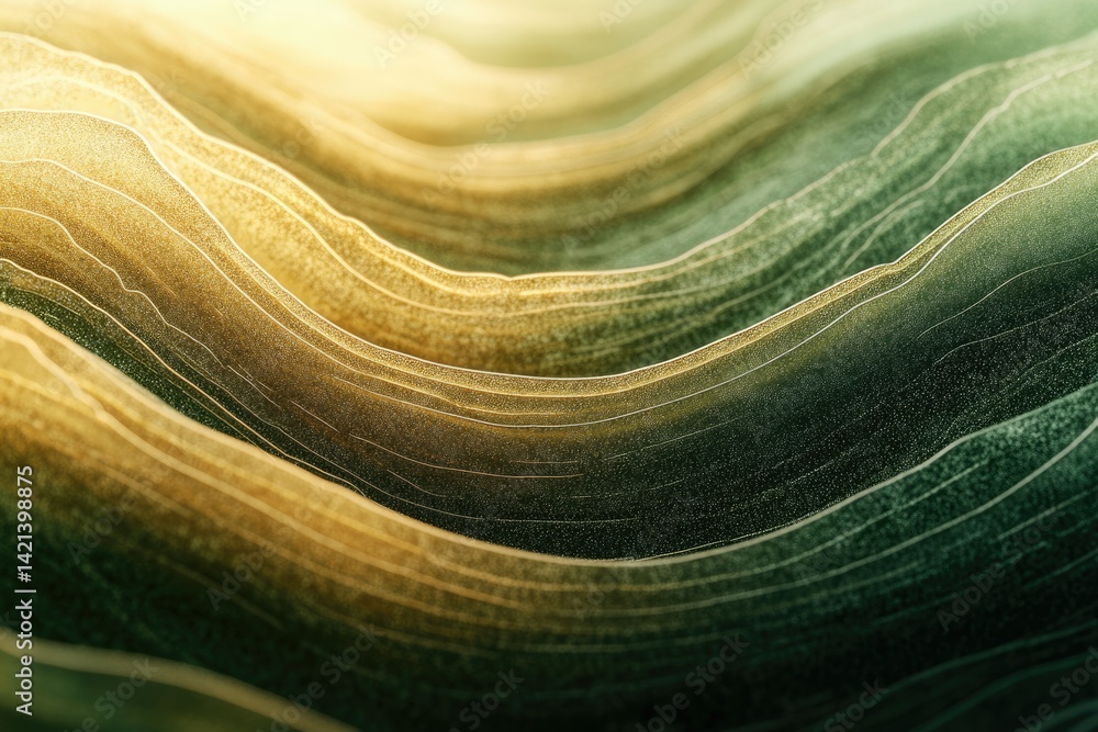 Aufkleber abstract image of undulating golden and green layers, resembling flowing fabric or a landscape.