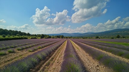 A lavender farm in Provence, rows of purple flowers stretching into the distance --ar 16:9 --v 6.1 Job ID: 6567c0af-6601-4895-aa5d-2b61247cfbf3