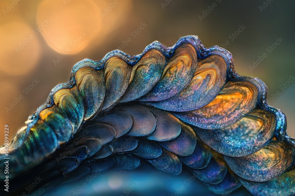 Aufkleber intricate, iridescent layers create a mesmerizing, scale-like pattern, resembling a peacock feather 