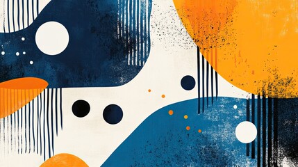 Abstract Blue Orange White Circles Lines Texture Modern Art Design