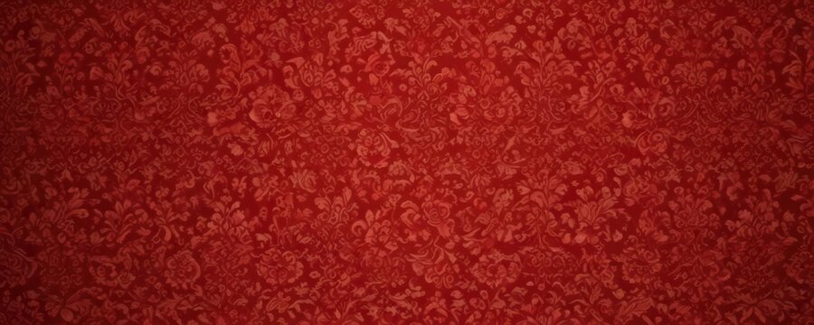 Intricate red damask, opulent floral wallpaper, ornament, damask pattern, detail