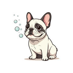 Cute french bull Dog Eating Bone Cartoon Vector Icon Illustration. Animal Nature Icon Concept icon