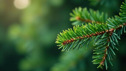 Fototapeta premium Densely packed pine branches, sharp focus on needles , detail, foliage