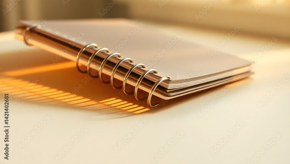 Poster spiralbound notebook on a table minimalist desk setup
