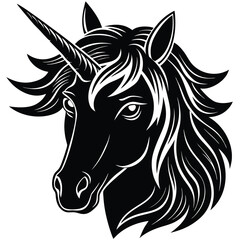 unicorn face silhouette on white background vector