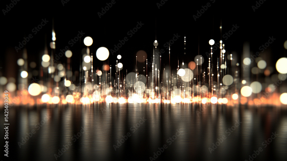 Poster visualizing longterm performance a glowing bar graph in a digital cityscape