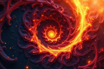 Fototapeta premium Hypnotic swirling fractal, fiery oranges & reds, self-similarity, complex