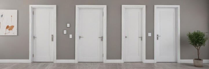 Modern white wooden interior doors, various open/closed positions ,  isolated,  stock photo