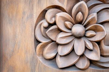 Intricate Wooden Rose Flower Sculpture, Detailed Relief Carving, Decorative Art, Victorian Style