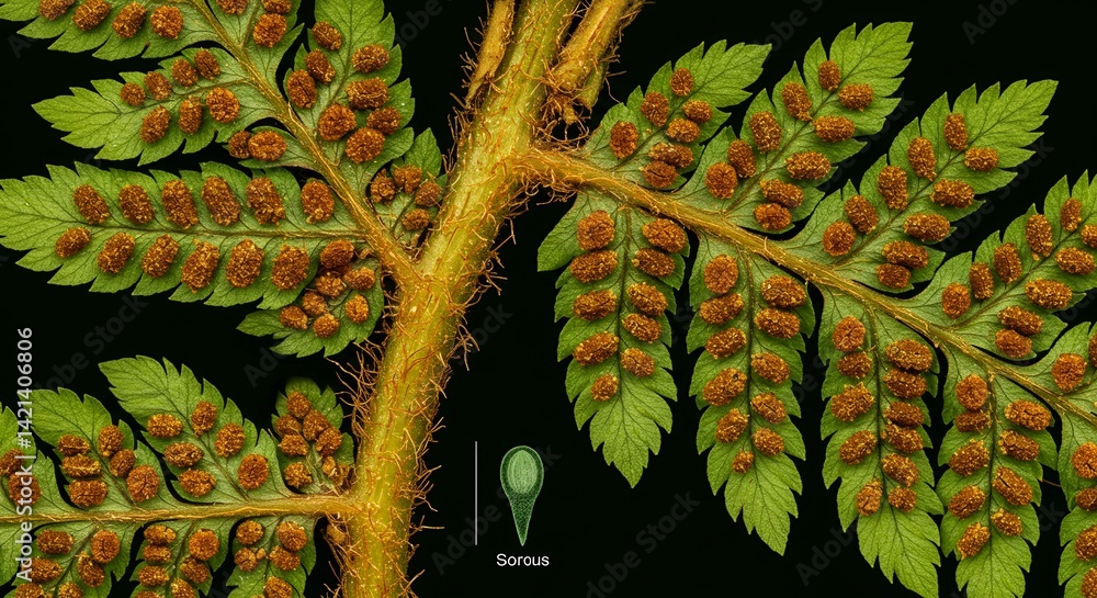 Poster derivative products of fern dryopteris filix mas depicting intricate sorus patterns on underside of 