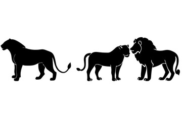 set of lion vector silhouette illustration isolated on white background