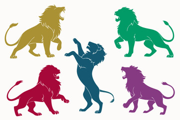 set of lion vector silhouette illustration isolated on white background