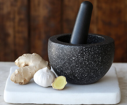 single garlic clove ginger white stone