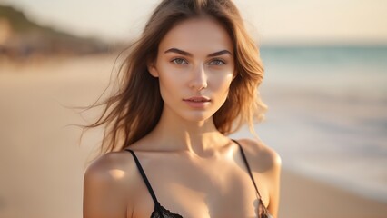Portrait of beautiful mature woman with wind fluttering hair. Closeup face of healthy young woman