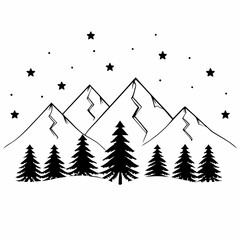 Obraz premium winter mountain landscape vector silhouette illustration isolated on white background