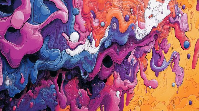 Colorful melting abstract pattern with fluid shapes and globules