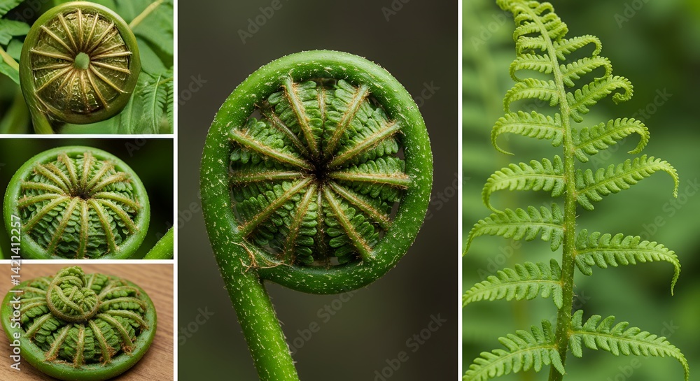 Poster fiddlehead fern matteuccia struthiopteris derivative products mockup highlighting frond structure an