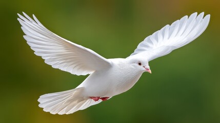 Fototapeta premium White Bird in Flight Against a Soft Green Background