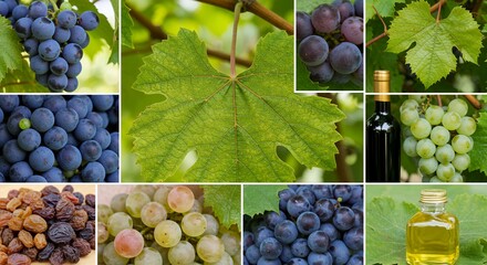 Fototapeta premium Grape Vitis Vinifera Derivative Product Display with Fruit Cluster Formation and Leaf Veins Mockup