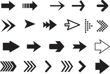 Set arrow icons. Collection different arrows sign. Set different cursor arrow direction symbols in flat style. Black arrows icons – stock vector